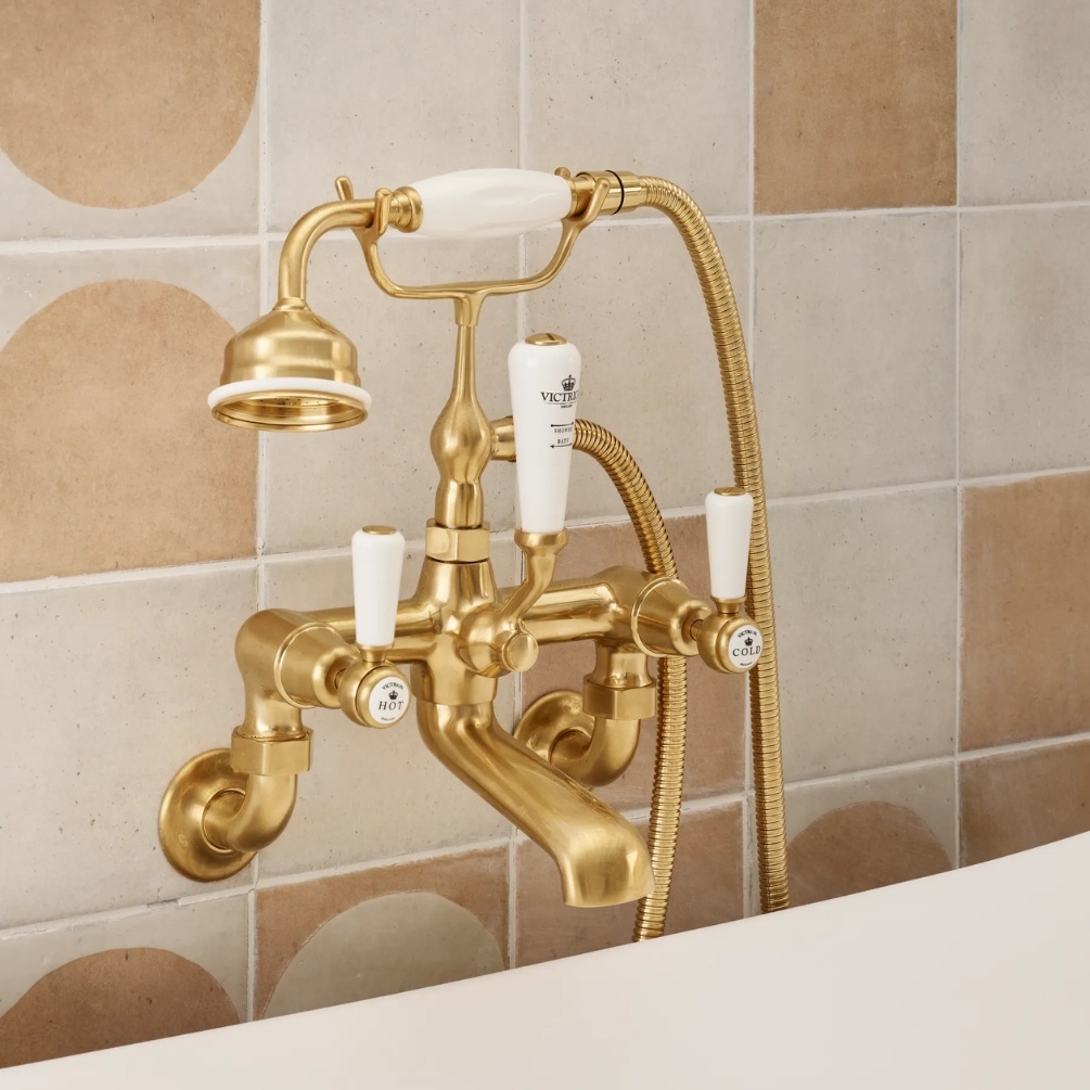 BC Designs Victrion Lever Brushed Gold Wall Mounted Bath Shower Mixer Lifestyle